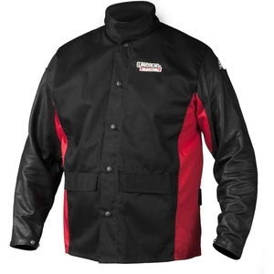 image:imageLincoln Electric Grain Leather Sleeved Welding Jacket  Premium Flame Resistant Cotton Body  Black amp Red  Large  K2987LXLarge