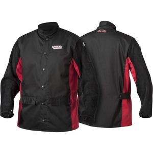 image:imageLincoln Electric Split Leather Sleeved Welding Jacket  Premium Flame Resistant Cotton Body  Black amp Red  Large  K2986LLarge